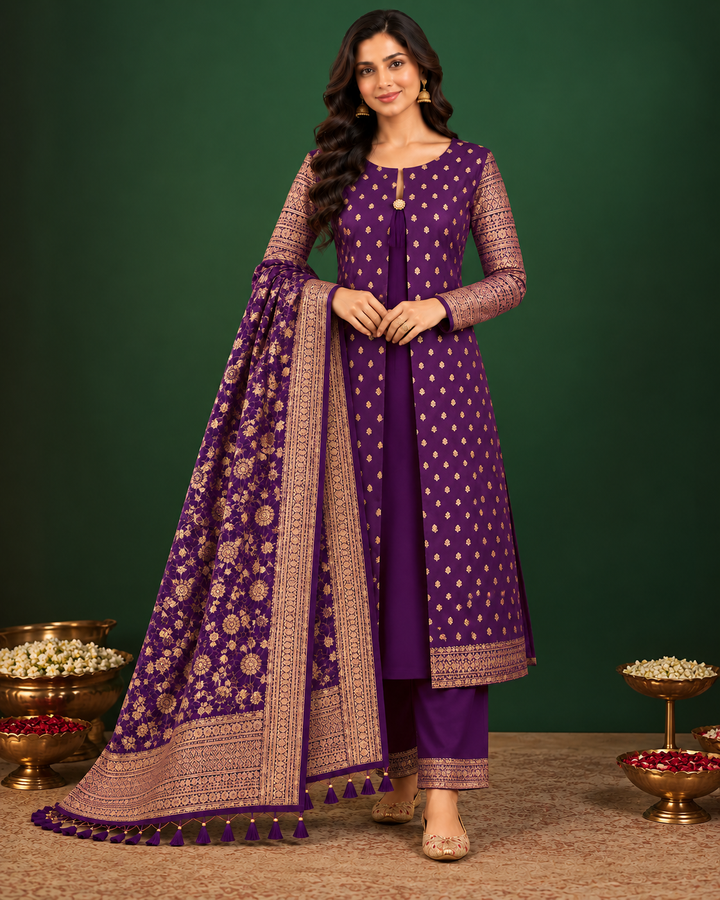 Handloom Pure Khaddi Georgette suit in Jacket pattern