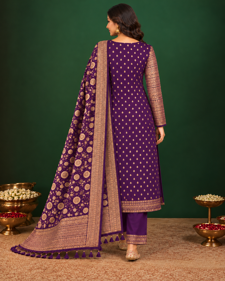 Handloom Pure Khaddi Georgette suit in Jacket pattern
