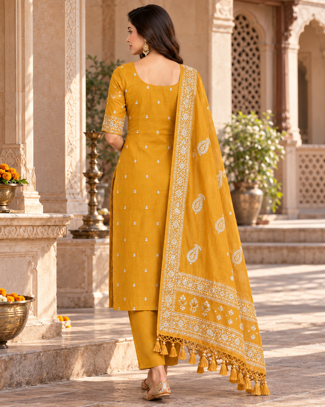 Pure Banarasi Chanderi Silk Suit in Mustard Color