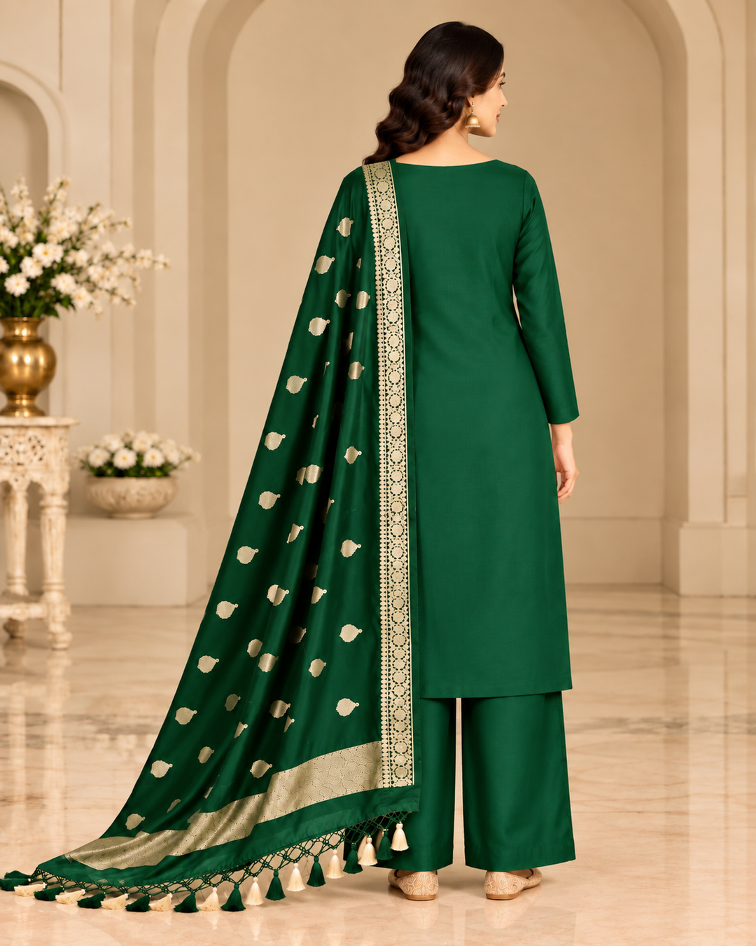 Pure Banarasi Chanderi Silk Suit in Green Color