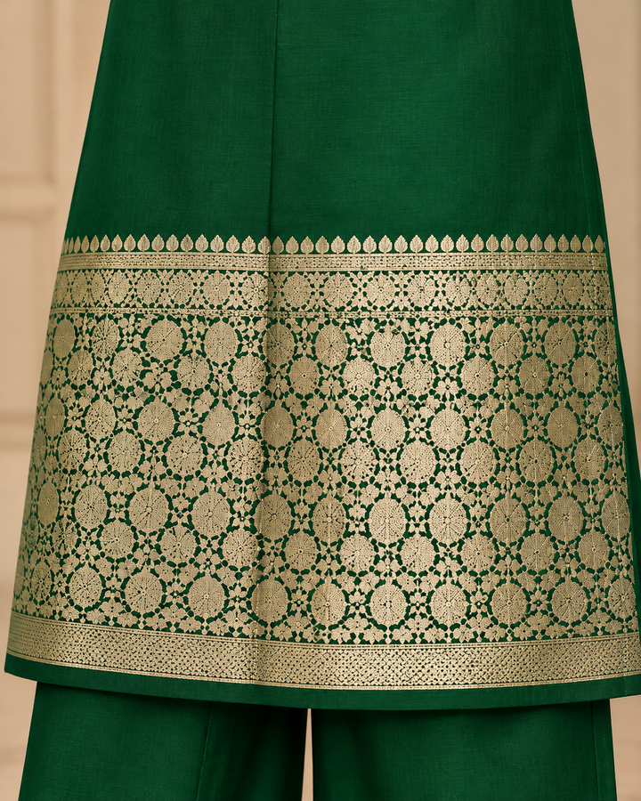 Pure Banarasi Chanderi Silk Suit in Green Color