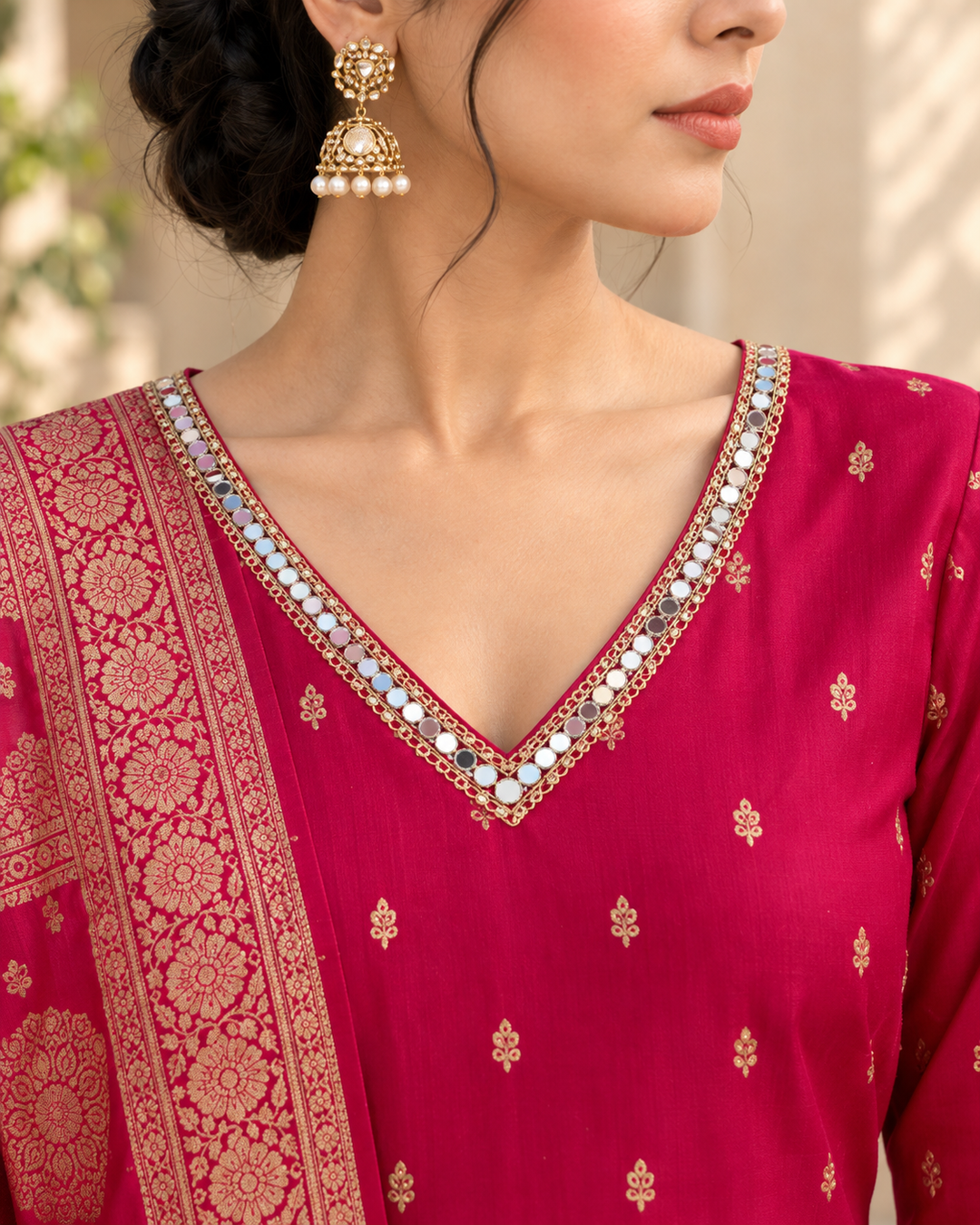 Pure Banarasi Chanderi Silk Suit in Raani Color