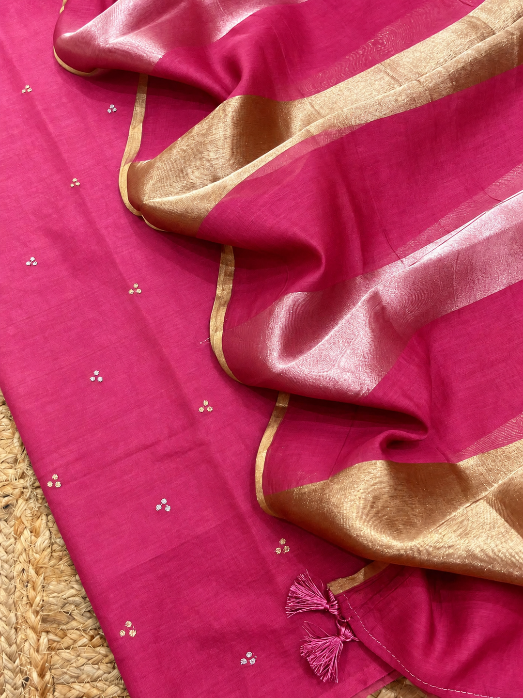 Pure Banarasi Chanderi Zari Work Unstitched Suit With Chanderi Silk Tissue Stripe Dupatta