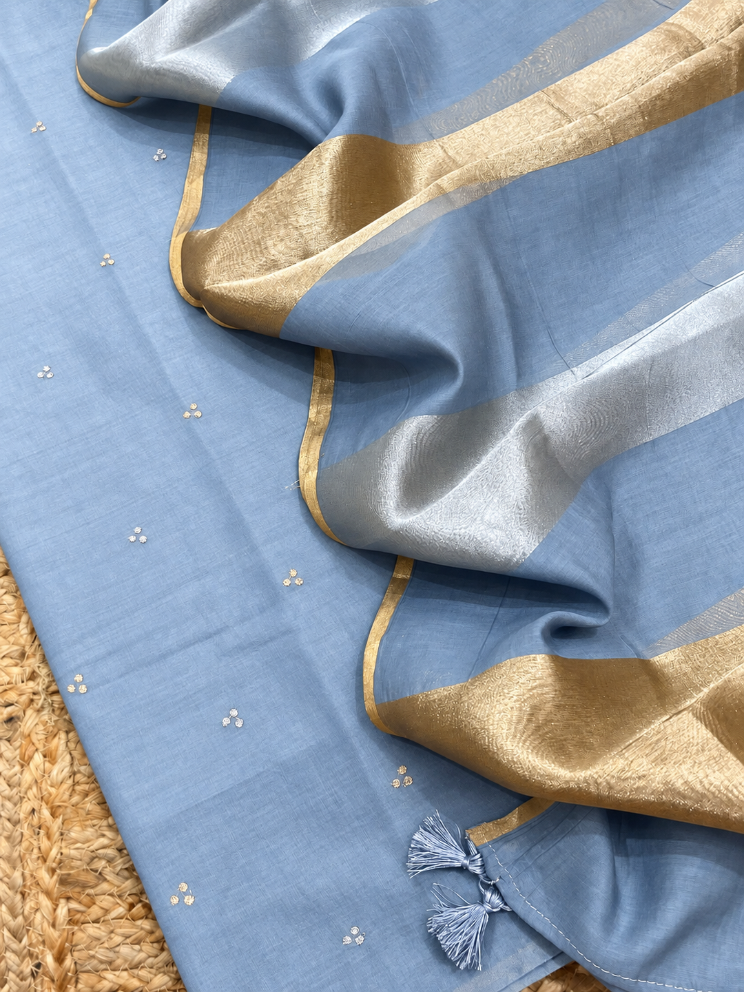 Pure Banarasi Chanderi Zari Work Unstitched Suit With Chanderi Silk Tissue Stripe Dupatta