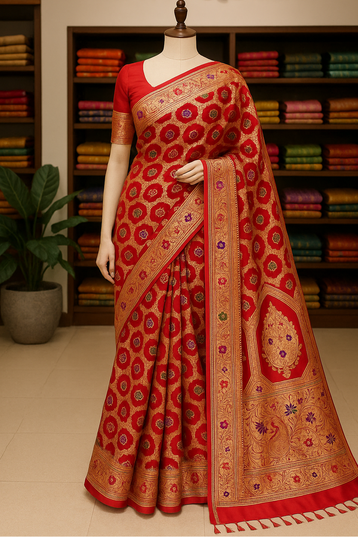 Pure Banarasi Handwoven Khaddi Georgette Silk Saree With Hand Brush Work ( length- 6.3 meter )