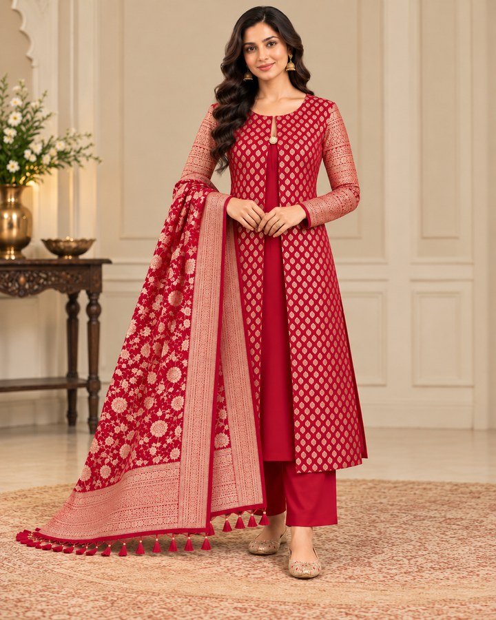 Handloom Pure Khaddi Georgette suit in Jacket pattern