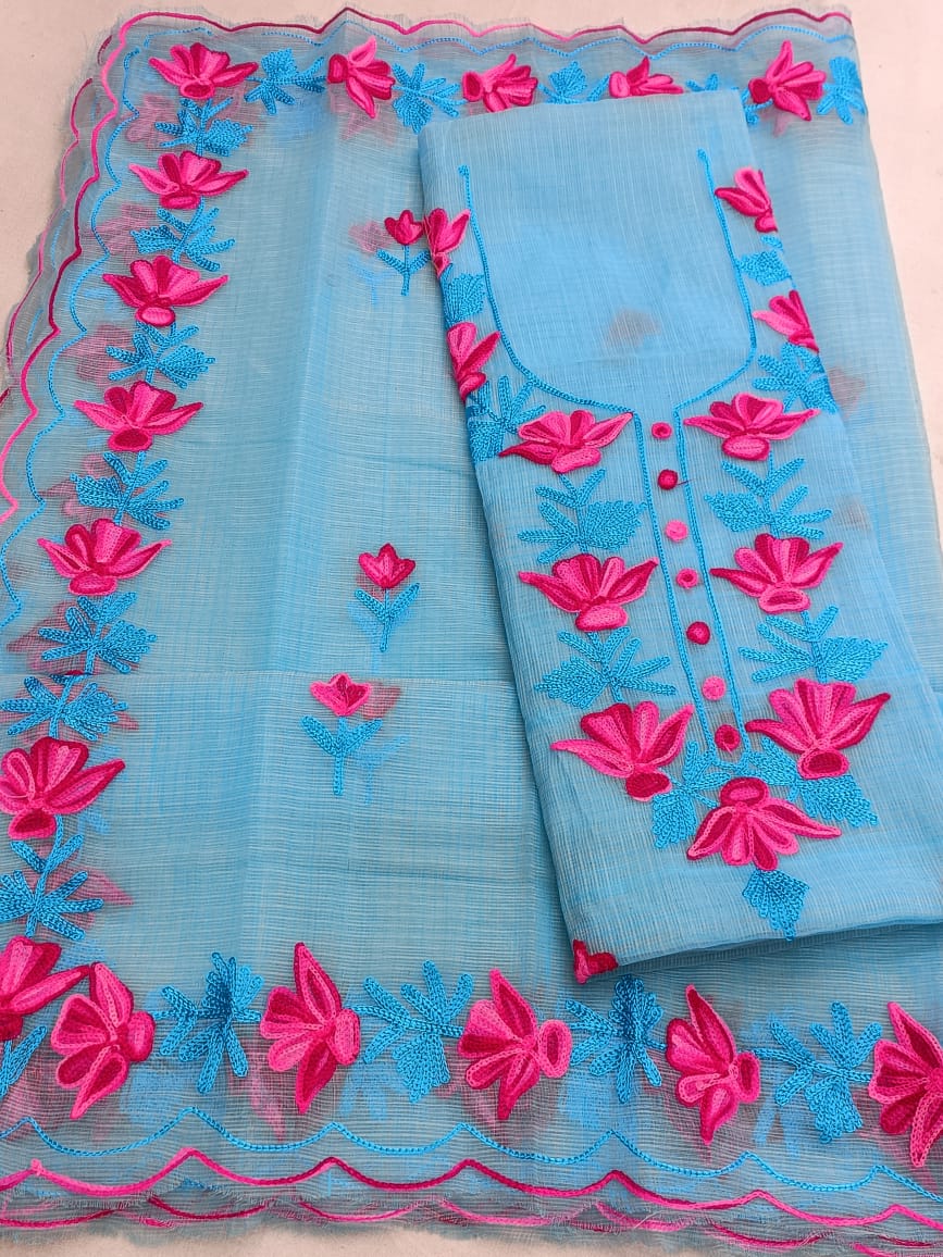 Sky blue kota dorai Salwar Suit with Aari Work