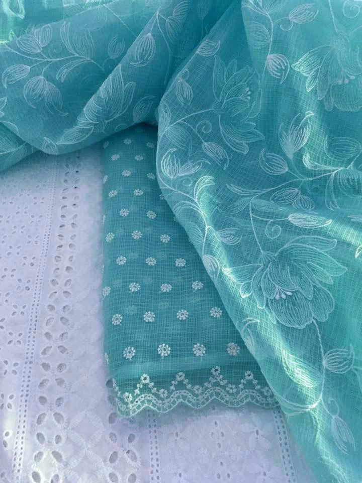 Pure Kota Doriya Resham Work Unstitched Suits With Chikankari Bottom .