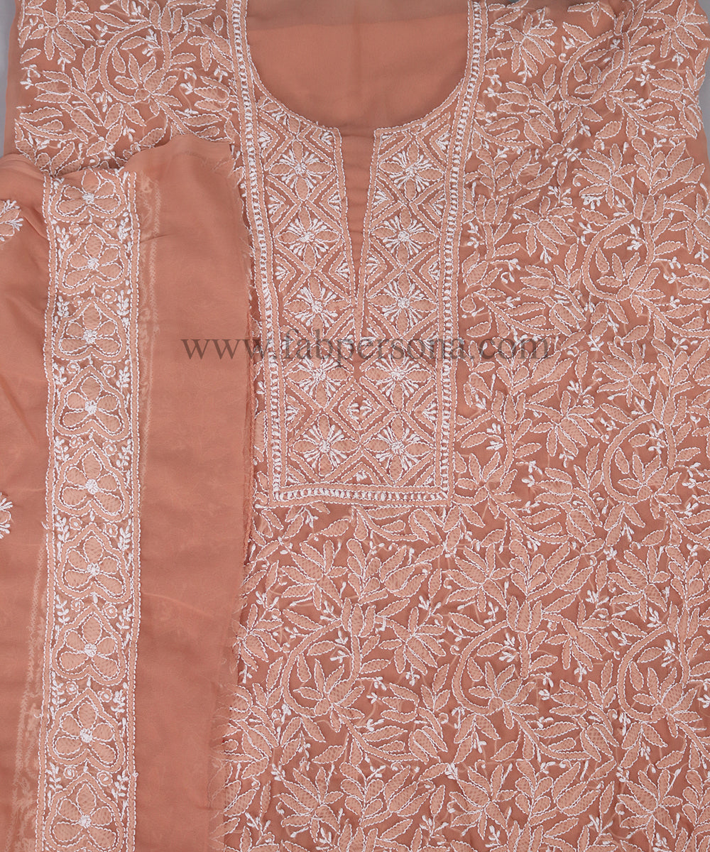 Chiffon Georgette chikankari Hand Embroidery Unstitched Suit Work (Without Bottom) ( length 2.5 meter all)
