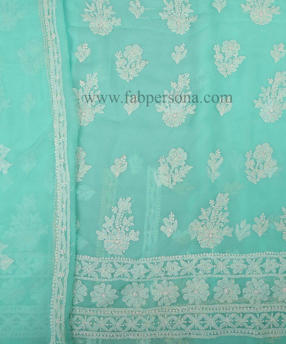 Pure Chiffon Georgette Chikankari Hand Embroidery Unstitched Suit.