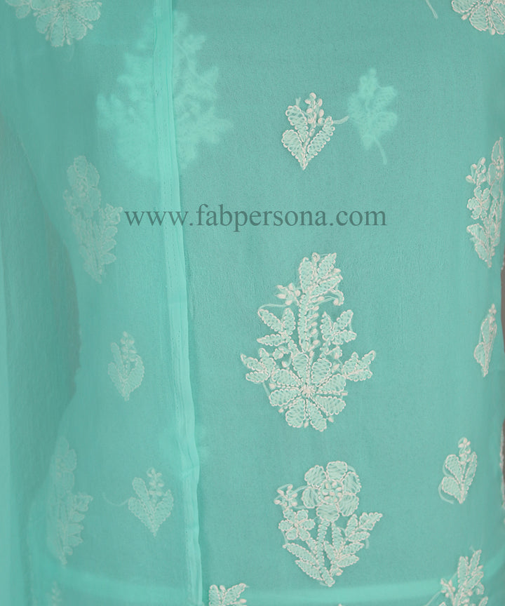 Pure Chiffon Georgette Chikankari Hand Embroidery Unstitched Suit.