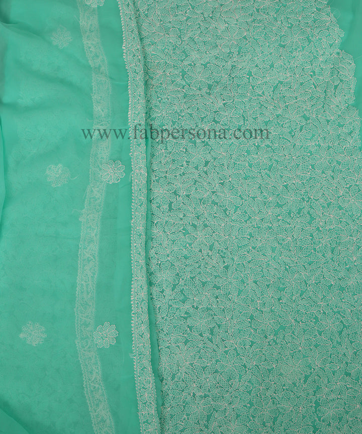 Pure Chiffon Georgette Chikankari Hand Embroidery Unstitched Suit.