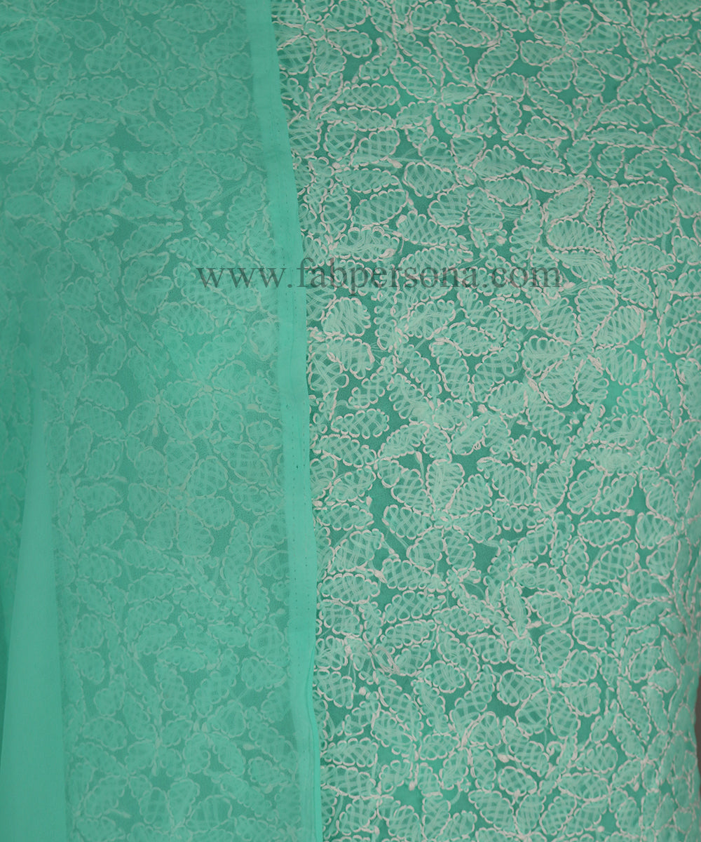 Pure Chiffon Georgette Chikankari Hand Embroidery Unstitched Suit.