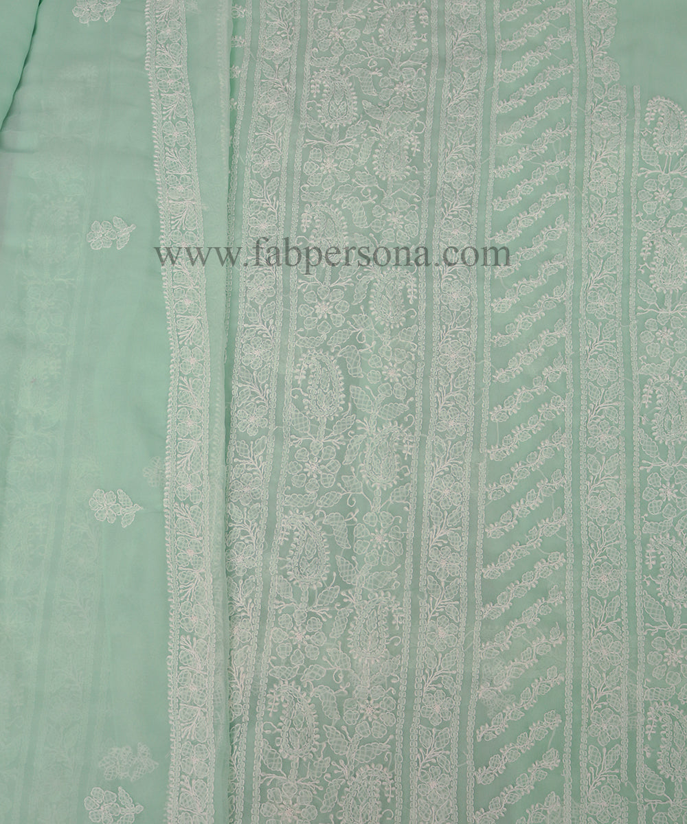 Pure Chiffon Georgette Chikankari Hand Embroidery Unstitched Suit.