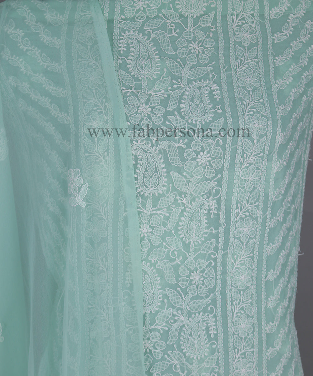 Pure Chiffon Georgette Chikankari Hand Embroidery Unstitched Suit.