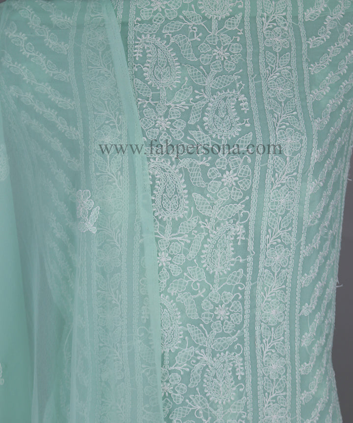 Pure Chiffon Georgette Chikankari Hand Embroidery Unstitched Suit.