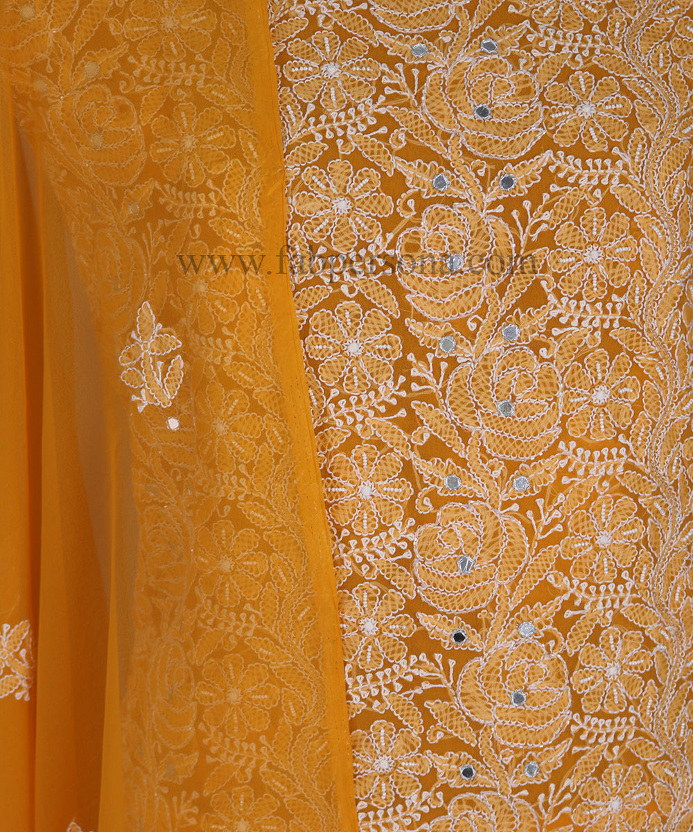 Pure Georgette Chikankari Hand Embroidery Unstitched Suit.