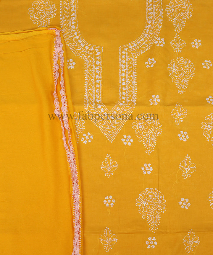 Pure Cotton  Chikankari Hand Embroidery Work Unstitched Suit Chiffon Dupatta