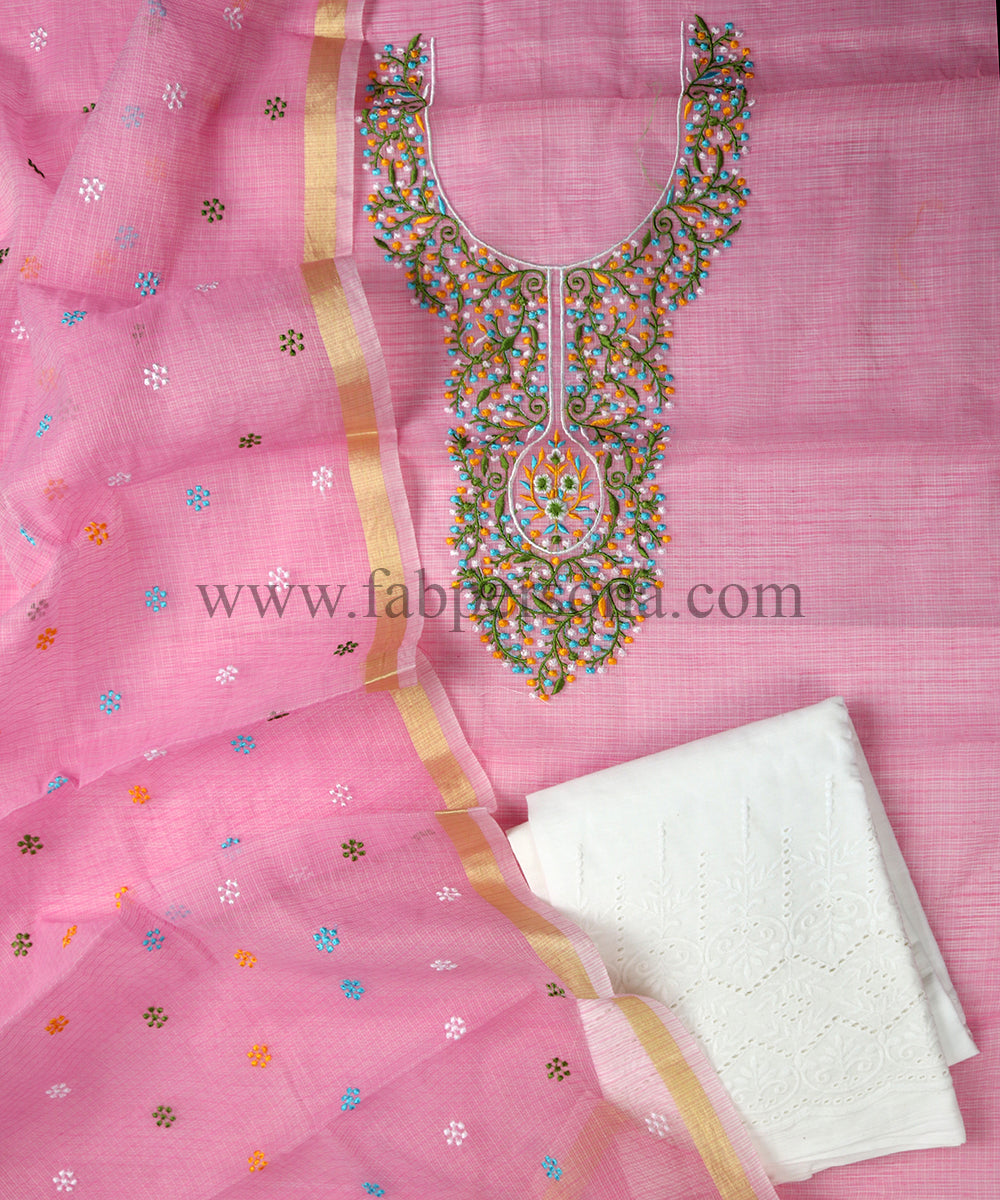 Pure Cotton Kota Doriya Embroidery Unstitched Suit With Dupatta (Without Bottom )
