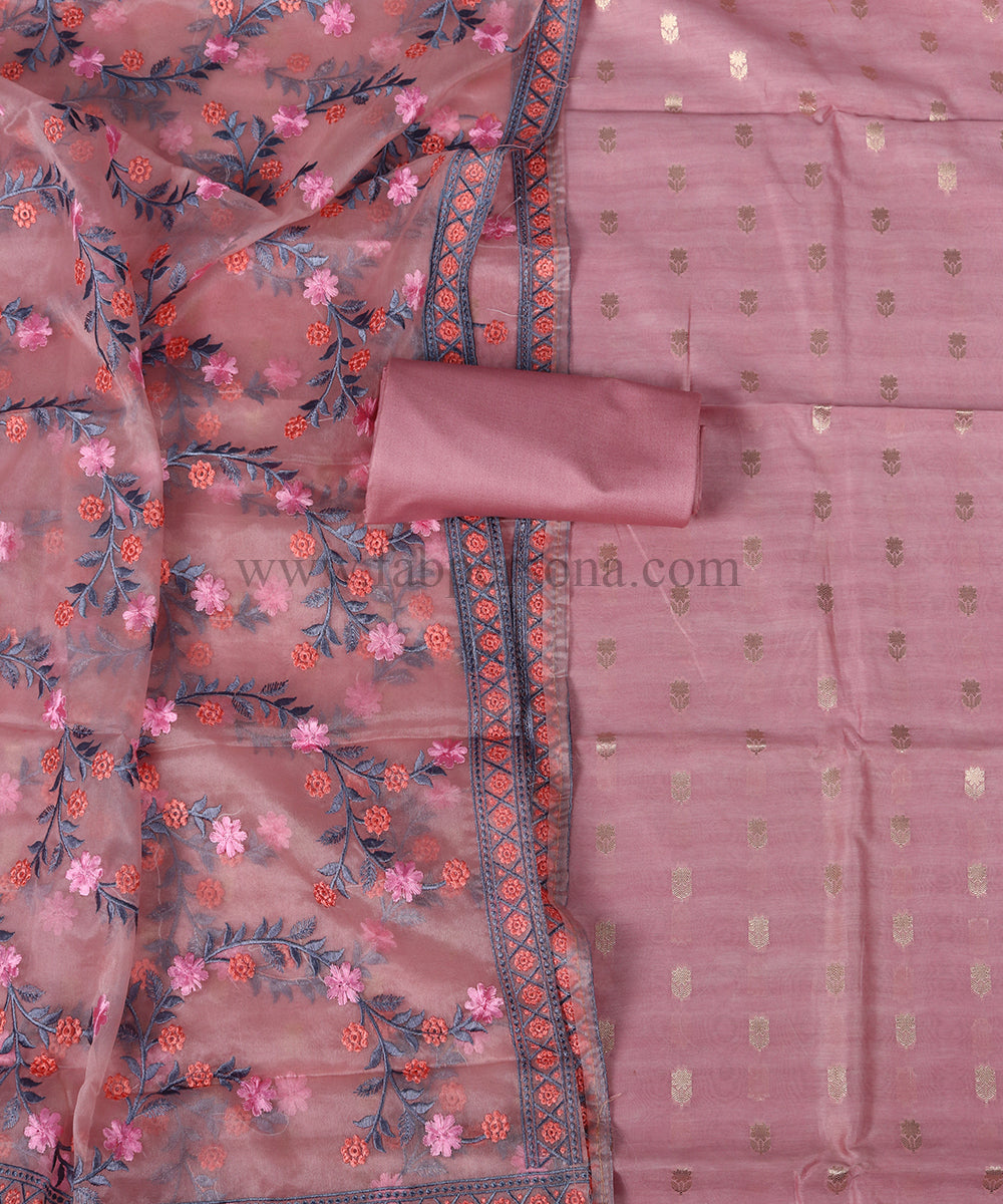 Pure Banarasi Chanderi Silk Zari Weaved Unstitched Suit With Banarsi Organza Embroidery Dupatta