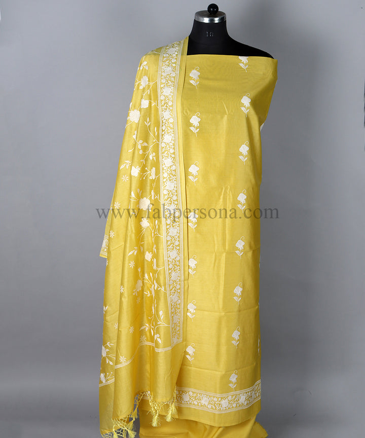 Pure Banarasi Resham Chanderi Silk Chikankari Embroidery Work Suit With Dupatta