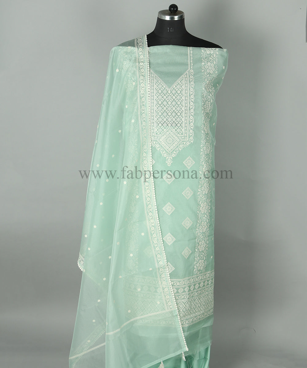 Pure Banarasi Organza Silk Embroidery Unstitched Suit With Organza Embroidery Dupatta.