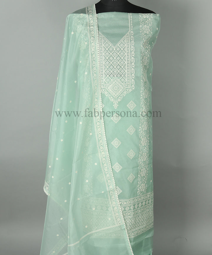 Pure Banarasi Organza Silk Embroidery Unstitched Suit With Organza Embroidery Dupatta.