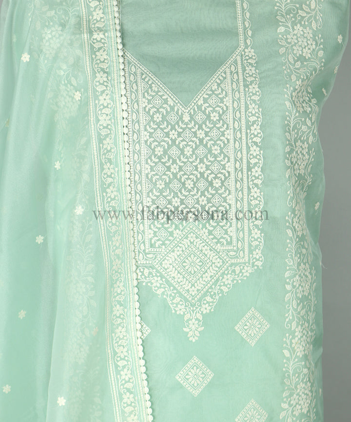 Pure Banarasi Organza Silk Embroidery Unstitched Suit With Organza Embroidery Dupatta.