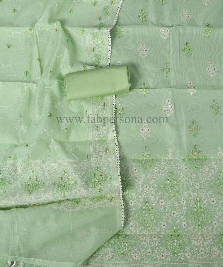 Pure Banarasi Mercerize Chanderi Silk Embroidery Unstitched Suit With Chanderi Silk Embroidery Dupatta