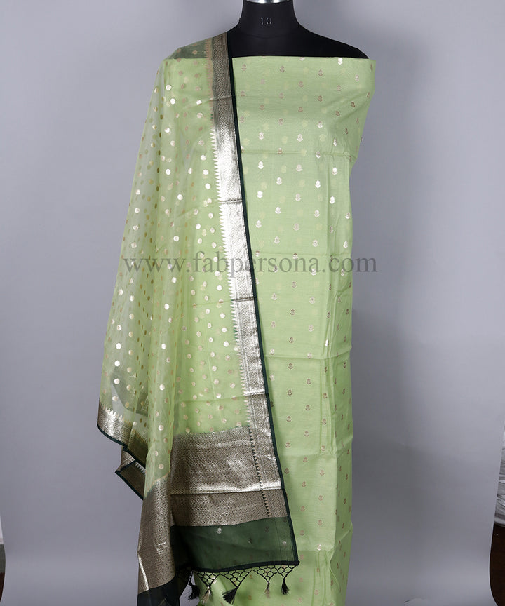 Pure Banarasi Cotton Lorex zari Buti weaved Unstitched Suit With Pure Organza Zari weaved Dupatta.
