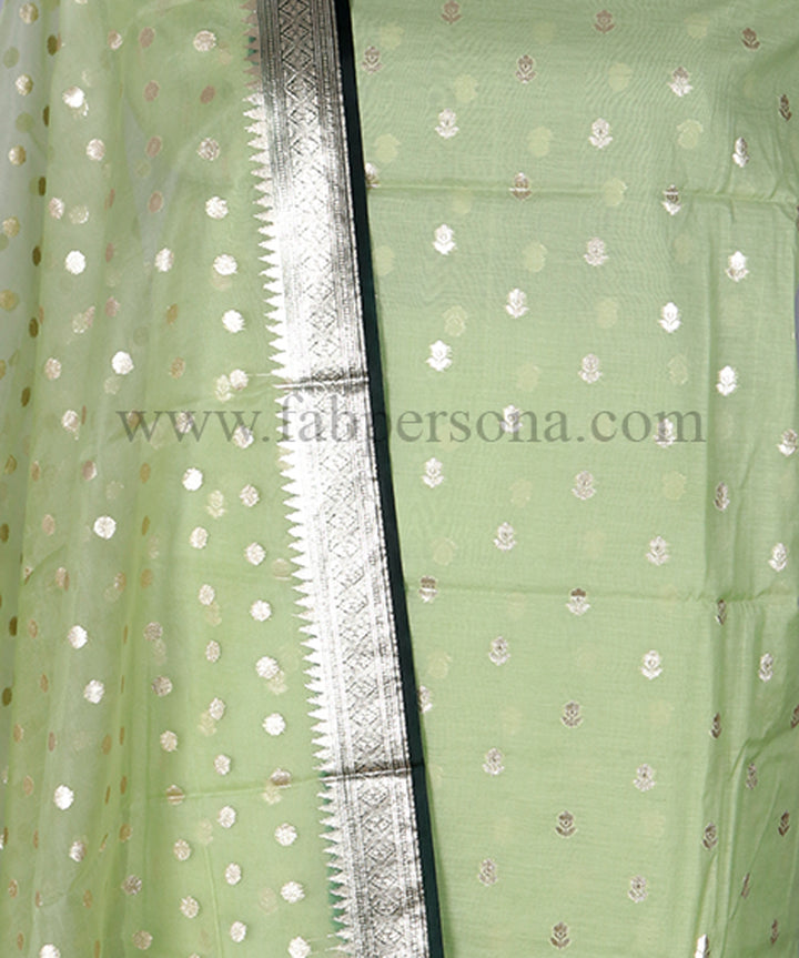 Pure Banarasi Cotton Lorex zari Buti weaved Unstitched Suit With Pure Organza Zari weaved Dupatta.