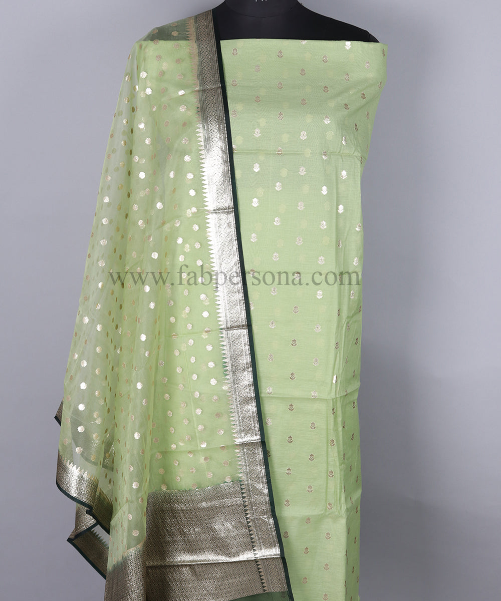 Pure Banarasi Cotton Lorex zari Buti weaved Unstitched Suit With Pure Organza Zari weaved Dupatta.