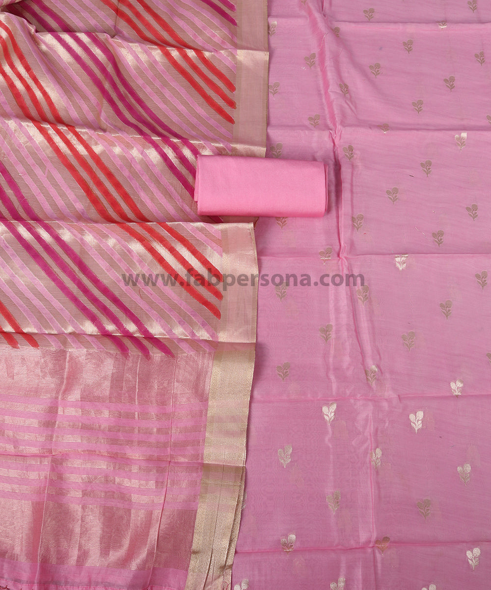 Pure Banarasi Chanderi Zari Weaved Unstitched Suit With Chanderi Dupatta.