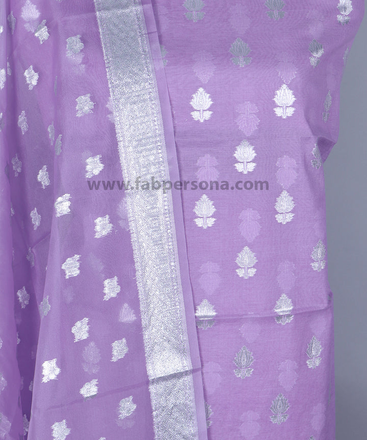 Pure Banarasi Chanderi Silk Cotton Zari Buti Weaved Unstitched Suit With Organza Dupatta