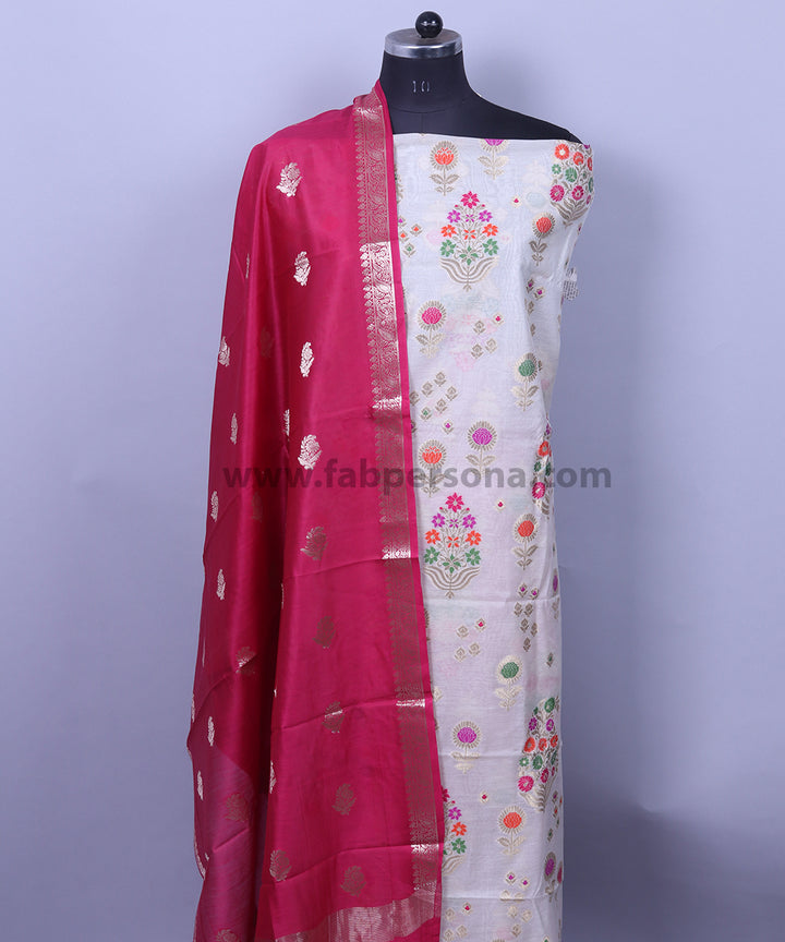 Pure Banarasi Resham Silk Chanderi Multi Mina Weaved Unstitched Suit