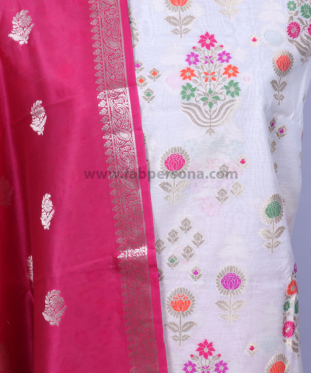 Pure Banarasi Resham Silk Chanderi Multi Mina Weaved Unstitched Suit