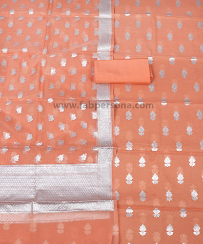 Pure Banarasi Chanderi Silk Cotton Zari Buti Weaved Unstitched Suit With Organza Dupatta