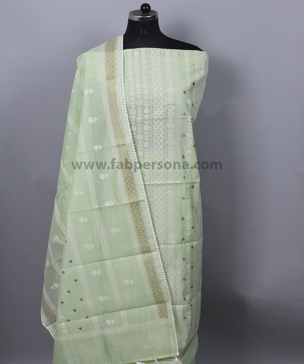 Pure Banarasi Rasham Chanderi Resham weaved Unstitched Suit With Pure Resham Chanderi Resham weaved Dupatta.