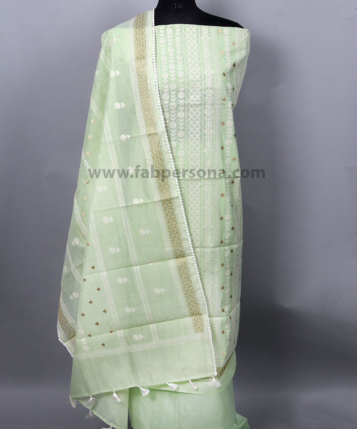 Pure Banarasi Rasham Chanderi Resham weaved Unstitched Suit With Pure Resham Chanderi Resham weaved Dupatta.