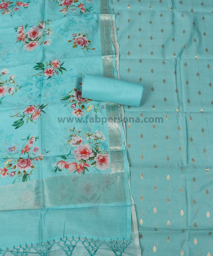 Pure Banarasi Resham Silk Chanderi Zari Weaved Unstitched Suit With Chanderi Digital Print Dupatta