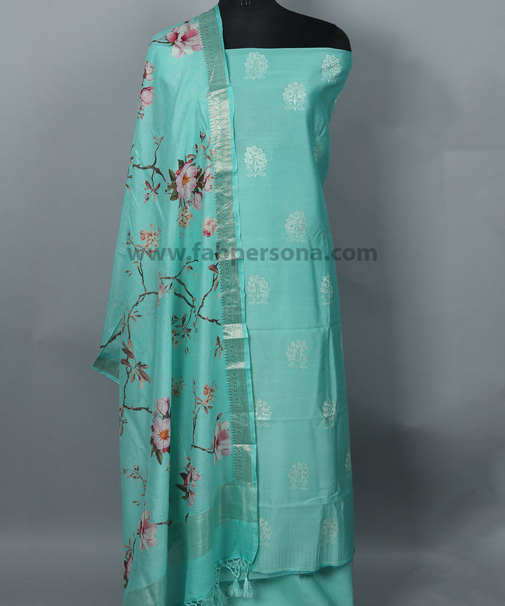 Pure Banarasi Resham Silk Chanderi Embroidery Unstitched Suit With Digital Print Dupatta