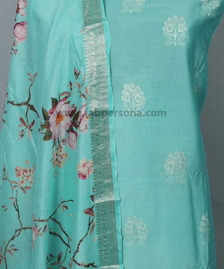 Pure Banarasi Resham Silk Chanderi Embroidery Unstitched Suit With Digital Print Dupatta