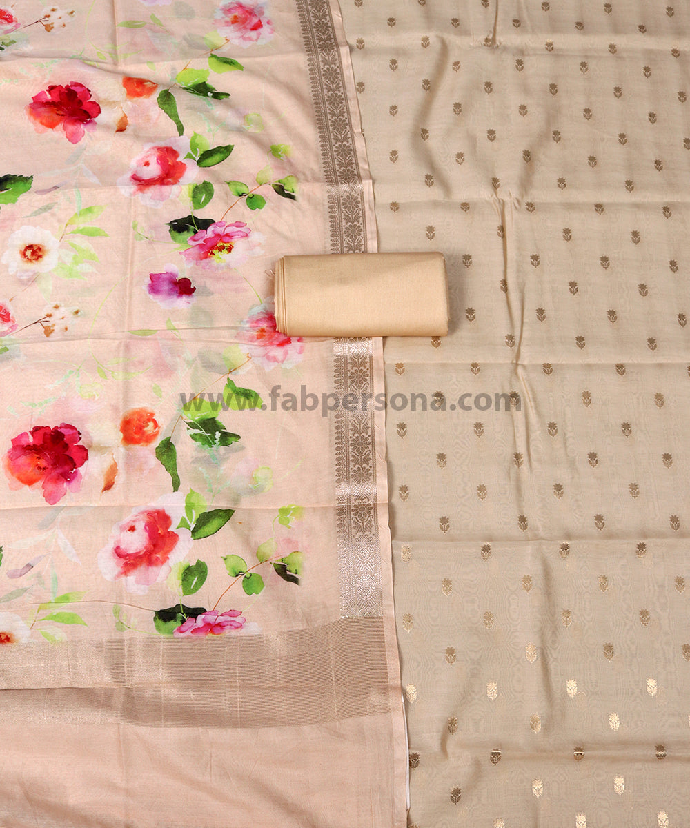 Pure Banarasi Chanderi Zari Booti Weaved Suit With Chanderi Silk Digital Print Dupatta