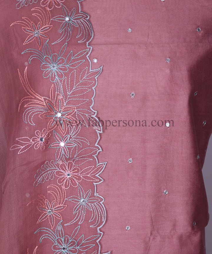 Pure Banarasi Chanderi Silk Mirror Work Unstitched Suit With Organza Silk Dupatta.