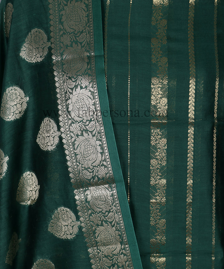 Pure Banarasi Resham Chanderi SilK Unstitched Suit With Resham Chandrei Dupatta.