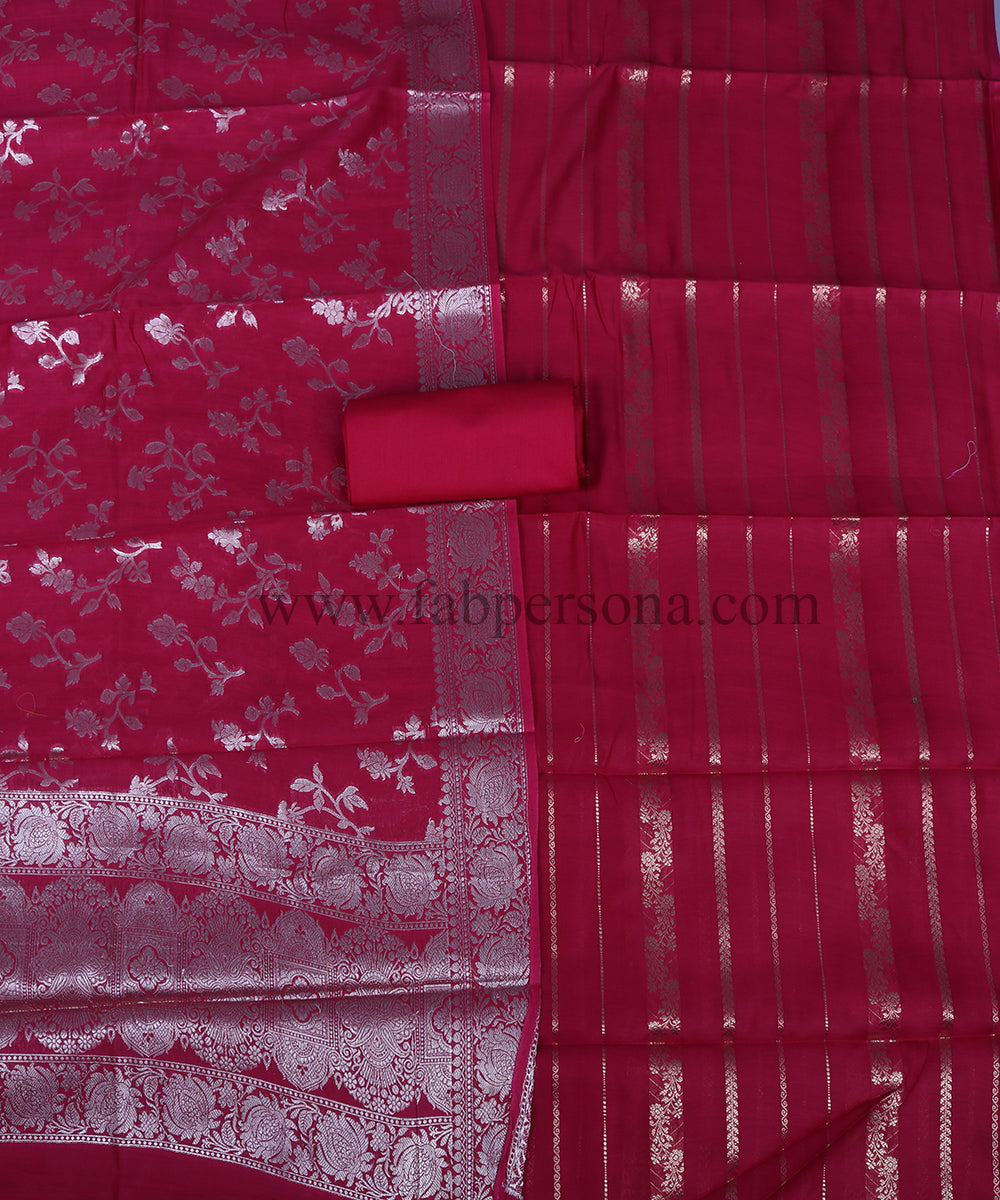 Pure Banarasi Resham Chanderi Zari Woven Unstitched Suit With Pure Chanderi Zari  Dupatta.