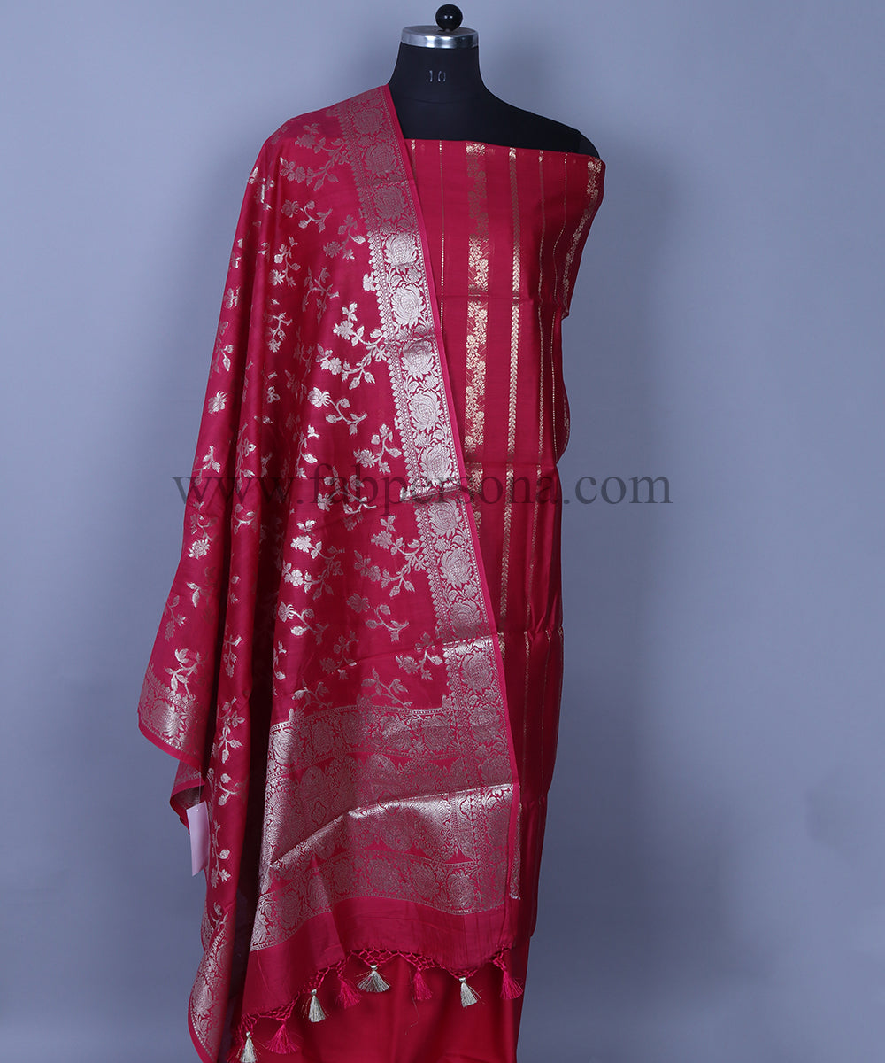 Pure Banarasi Resham Chanderi Zari Woven Unstitched Suit With Pure Chanderi Zari  Dupatta.