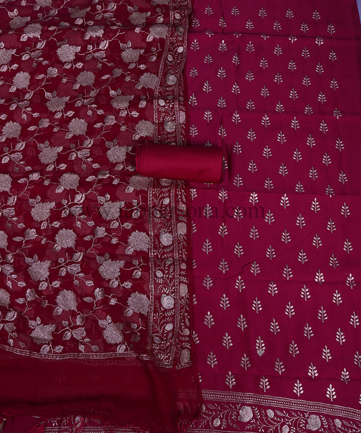 Pure Banarasi Resham Silk Chanderi Zari Embroidery Unstitched Suit With Chinon Zari Embroidery Dupatta