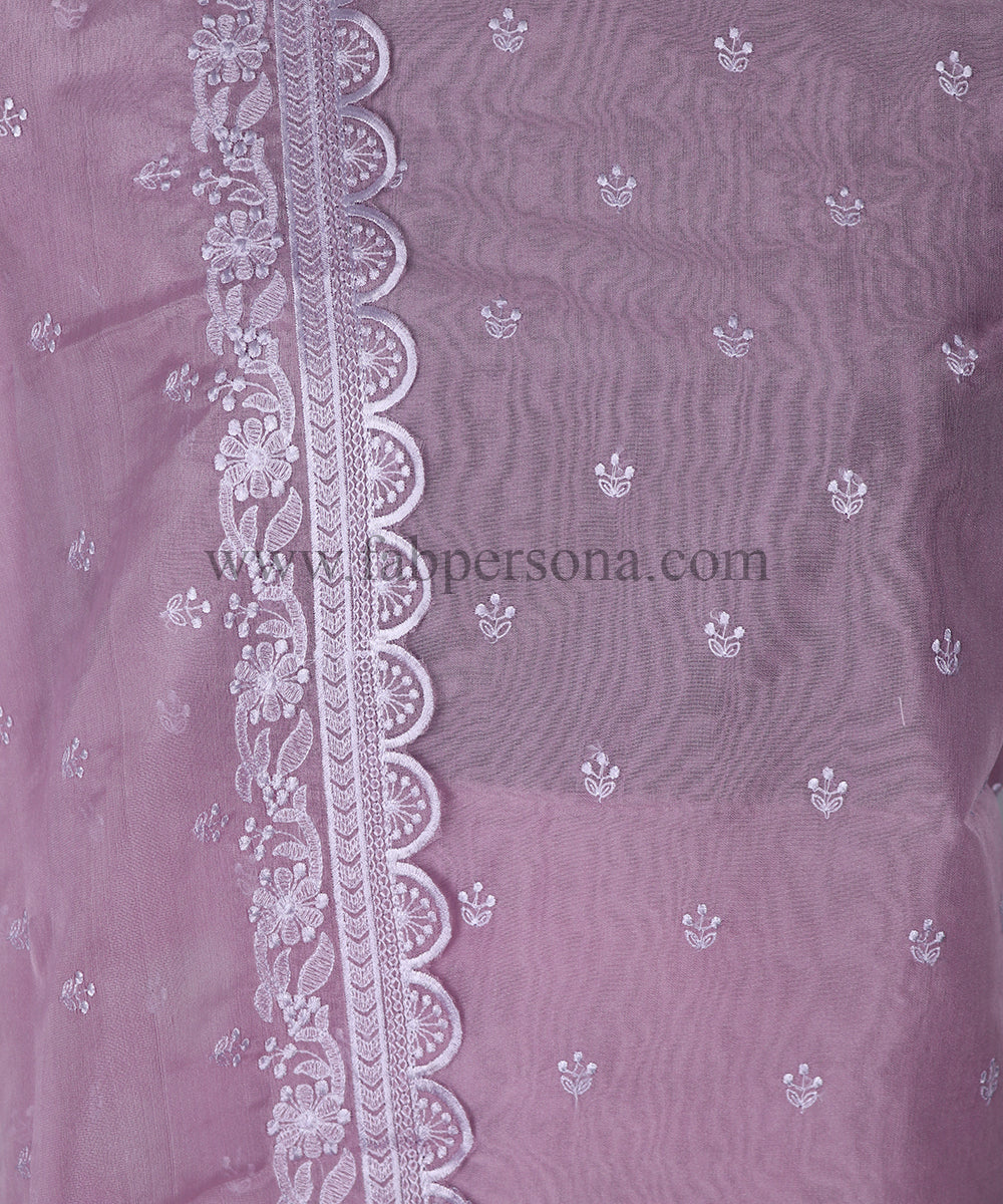 Pure Banarsi Organza Chikankari Daaman Buti Embroidery Unstitched Suit With Organza Chikankari Embroidery Dupatta.