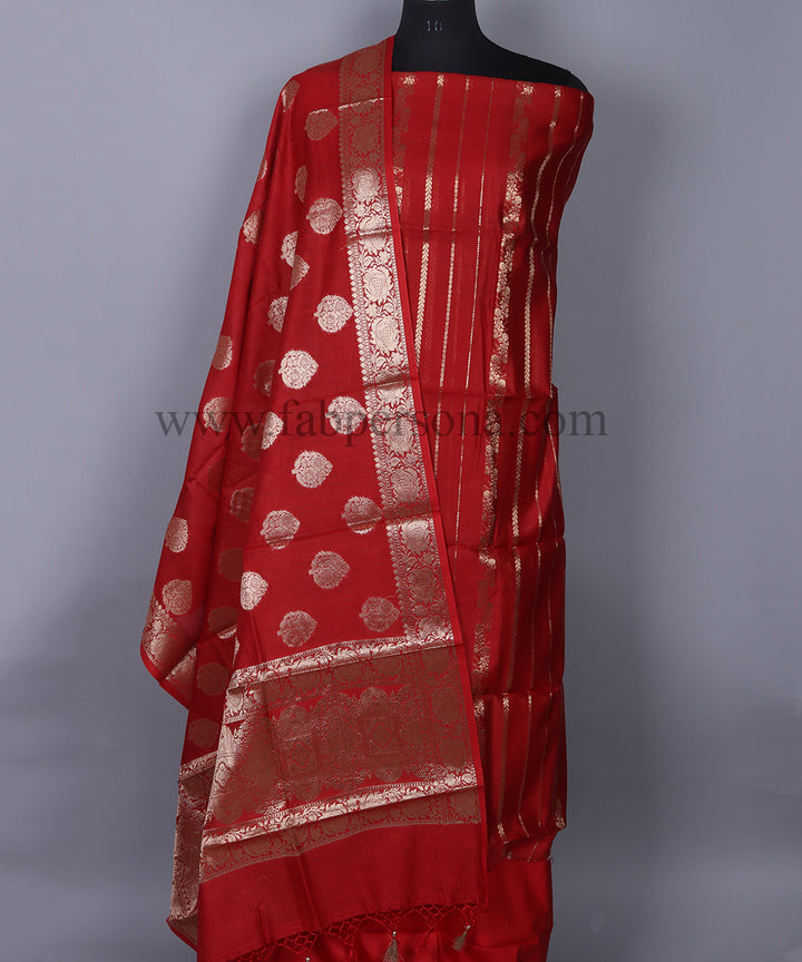 Pure Banarasi Resham Chanderi SilK Unstitched Suit With Resham Chandrei Dupatta.